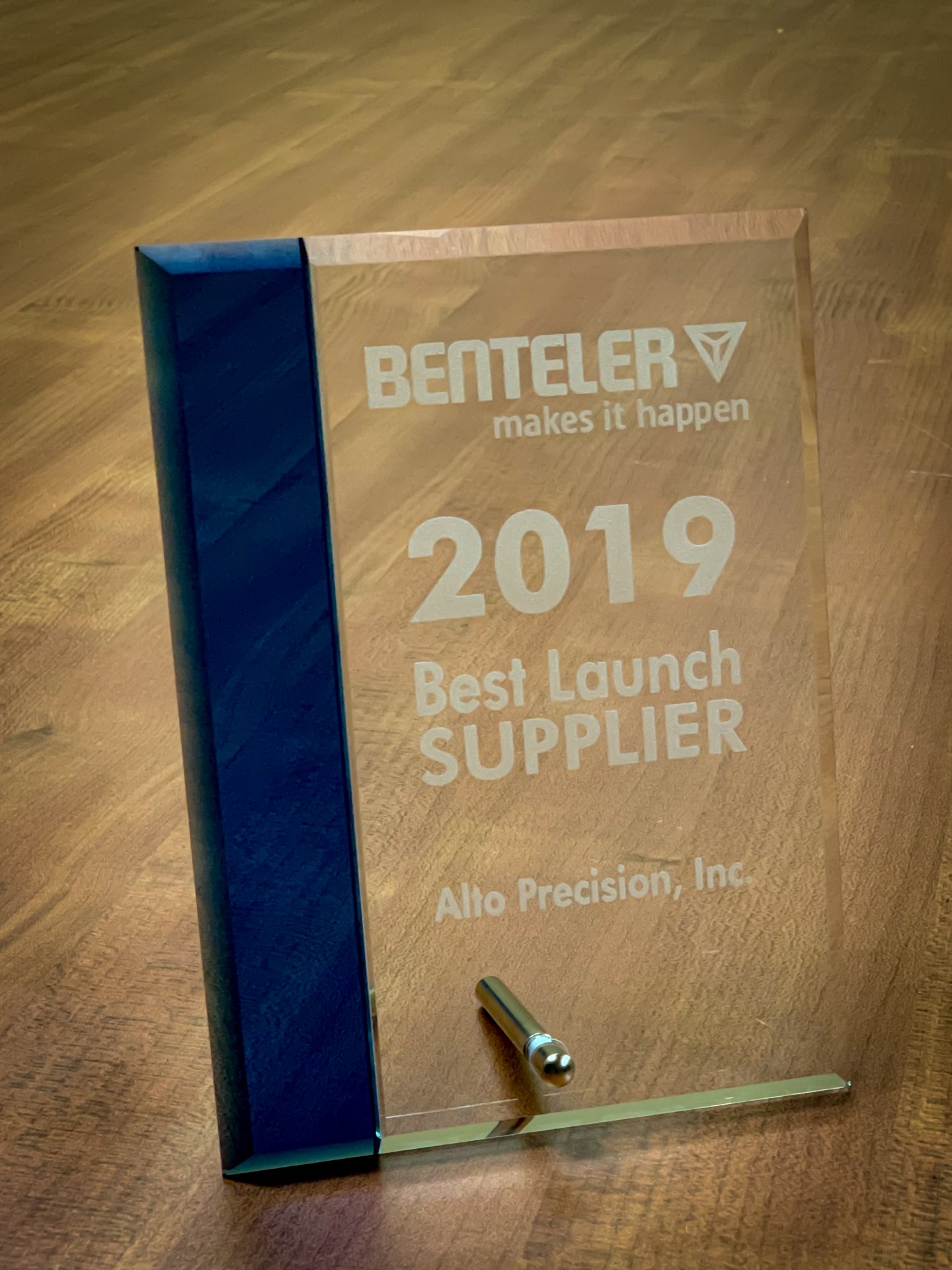 Benteler 2019 Best Launch Supplier award presented to Alto Precision.