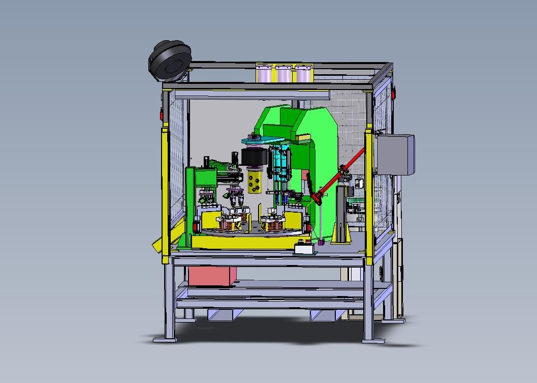 CAD rendering of a guarded automated assembly machine.